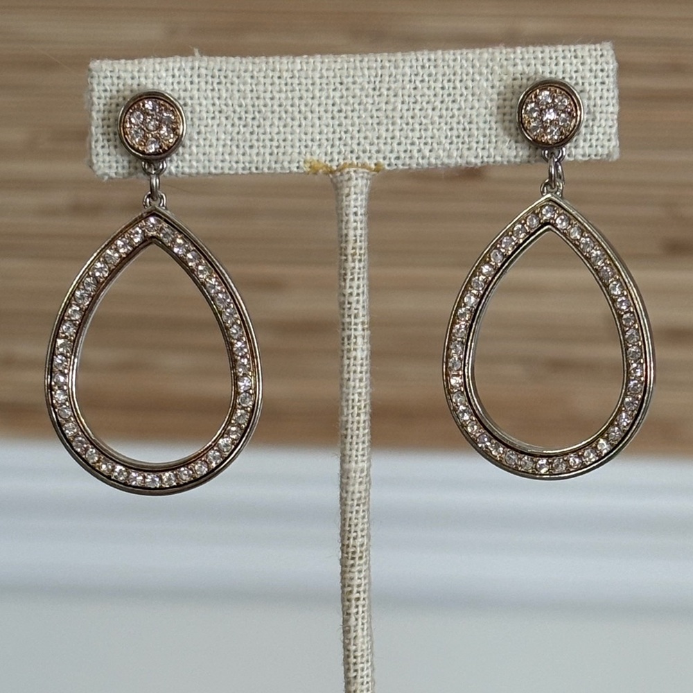 Stunning silver with gold accents and rhinestone dangle earrings NEVER WORN